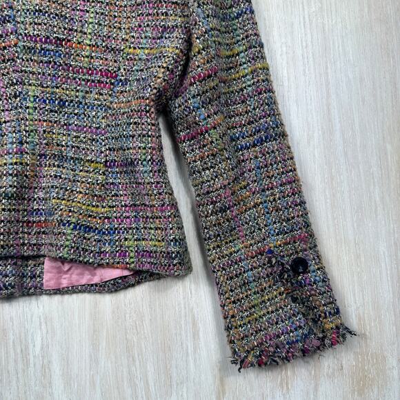 Trina Turk Multicolor Tweed Wool Blend Preppy Button Front Lined 6 Blazer Jacket - Picture 10 of 14